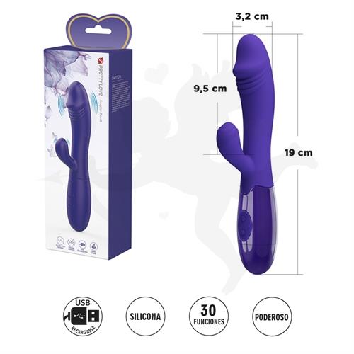 Vibrador con estimulador de clitoris, con 30 funciones y carga USB